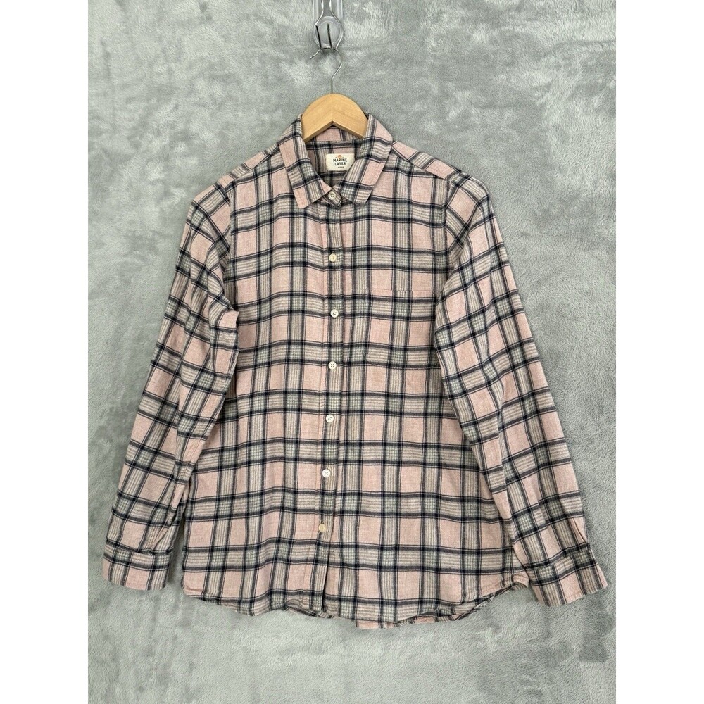 Marine Layer Natalie Flannel Shirt Womens M Pink Plaid Cotton Wool Button Down